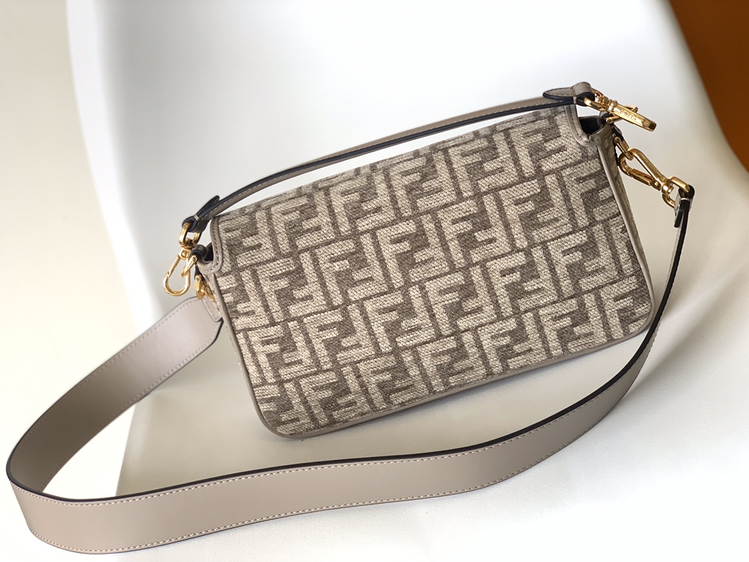 Fendi Medium Baguette FF Chenille Shoulder Bag Grey